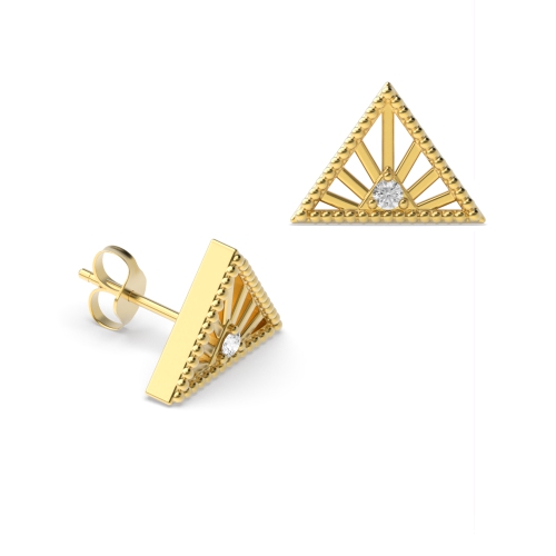 Prong Setting Round Shape Vintage Triangle Designer Diamond Stud Earrings (5.50mm X 7.50mm)