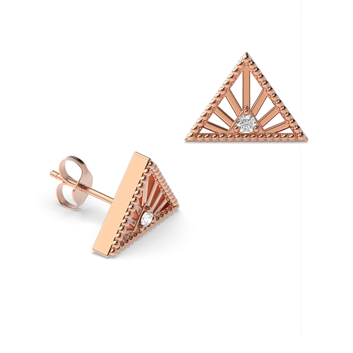 3 Prong Round Rose Gold Triangle shaped Stud Diamond Earrings