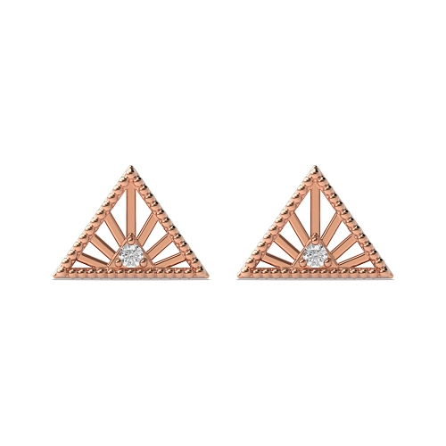 3 Prong Round Rose Gold Triangle shaped Stud Diamond Earrings