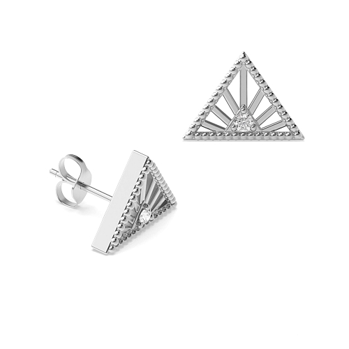 3 Prong Round Silver Triangle shaped Designer Diamond Earrings