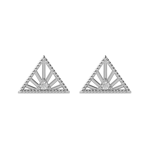 3 Prong Round Silver Triangle shaped Designer Diamond Earrings