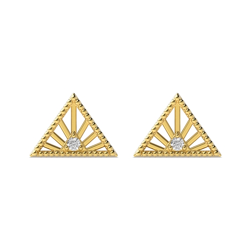 3 Prong Round Yellow Gold Triangle shaped Stud Diamond Earrings