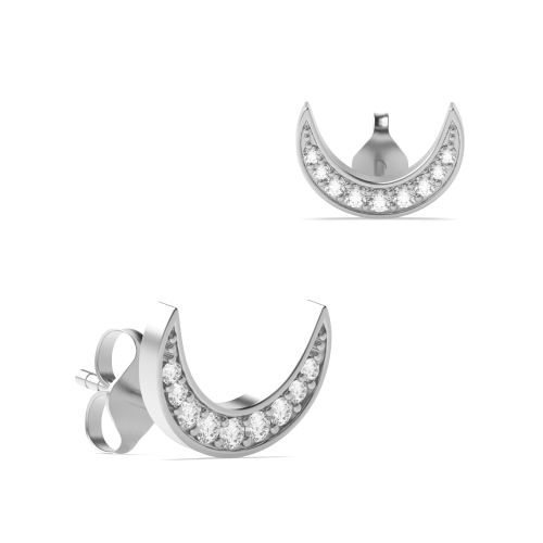 Pave Setting Round Shape Crescent Moon Moissanite Designer Earrings  (6.30mm X 9.20mm)