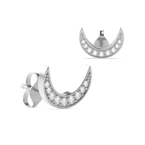 Pave Setting Round Silver Crescent moon Designer Diamond Earrings
