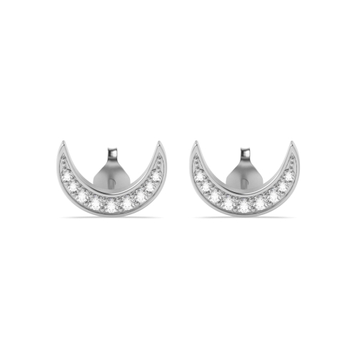 Pave Setting Round Silver Crescent moon Designer Diamond Earrings