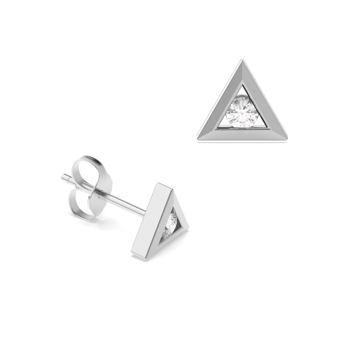 Channel Setting Round Shape Triangle Designer Diamond Stud Earrings (5.40mm X 6.20mm)