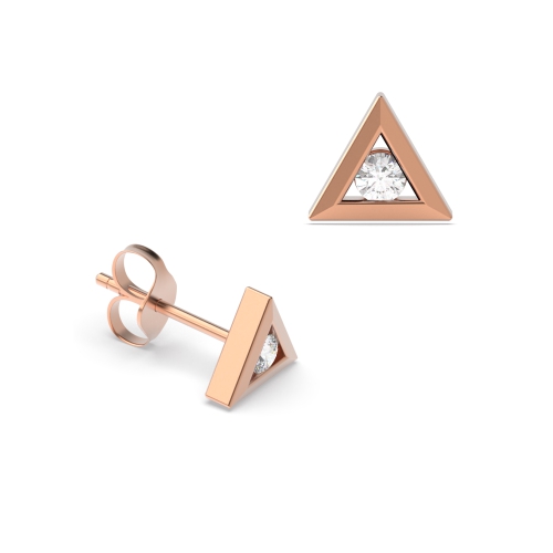 Channel Setting Round Rose Gold Triangle Diamond Earrings