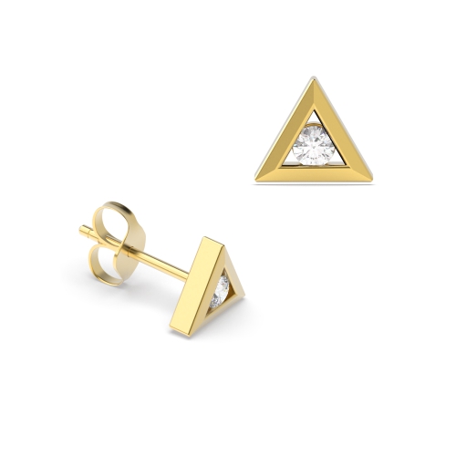 Channel Setting Round Yellow Gold Triangle Diamond Earrings