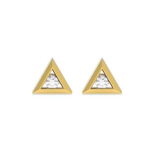 Channel Setting Round Yellow Gold Triangle Diamond Earrings