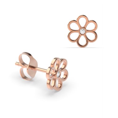 Bezel Setting Round Rose Gold Daisy Stud Diamond Earrings