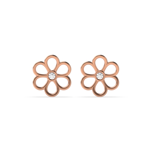 Bezel Setting Round Rose Gold Daisy Stud Diamond Earrings