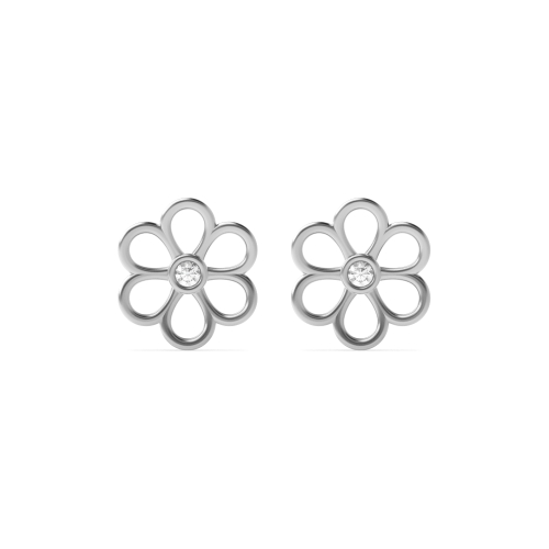 Bezel Setting Round Silver Daisy Designer Diamond Earrings