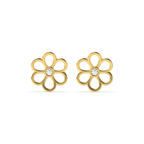 Bezel Setting Round Yellow Gold Daisy Stud Diamond Earrings