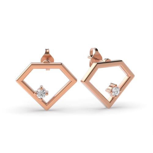 4 Prong Round Rose Gold Unique shaped Stud Diamond Earrings