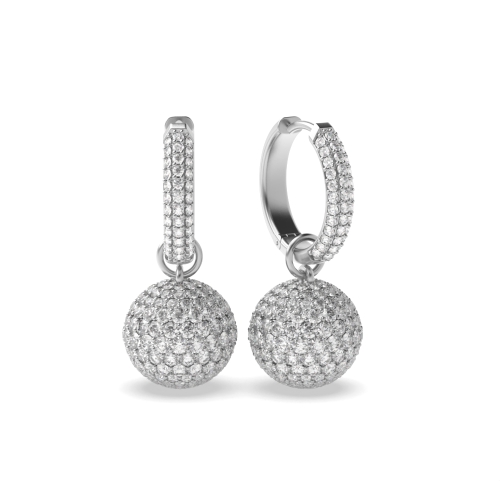 Pave Setting Round Shape Luxurious Designer Drop Diamond Earrings (25.0mm X 10.70mm)