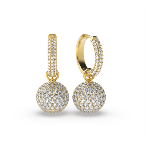 Pave Setting Round Yellow Gold Drop Diamond Earrings