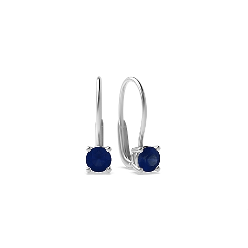 4 Prong Leverback dangle Blue Sapphire Diamond Earrings