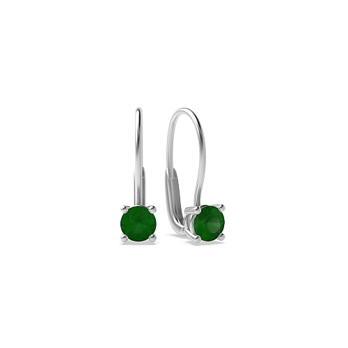 4 Prong Leverback dangle Emerald Diamond Earrings
