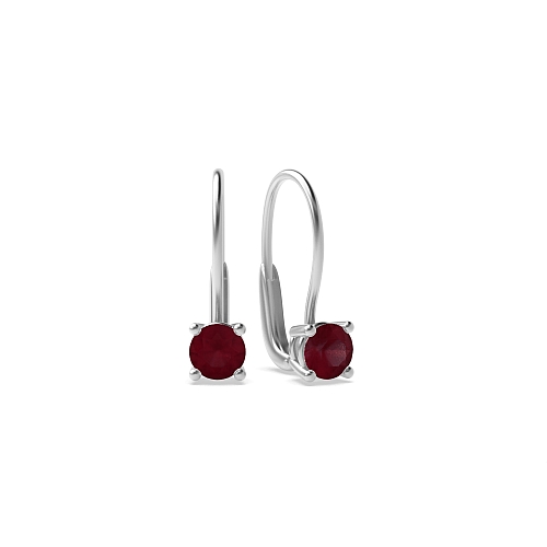 4 Prong Leverback dangle Ruby Diamond Earrings