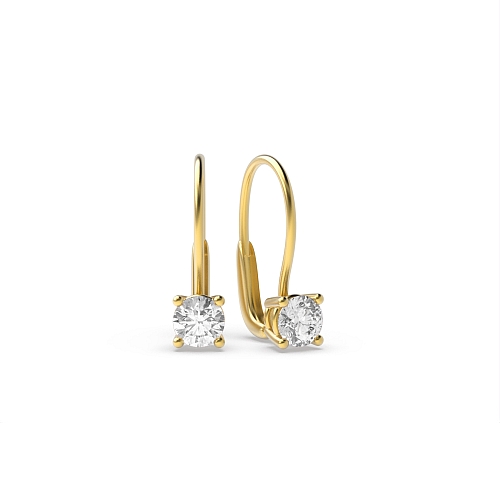 4 Prong Yellow Gold Leverback dangle Diamond Earrings