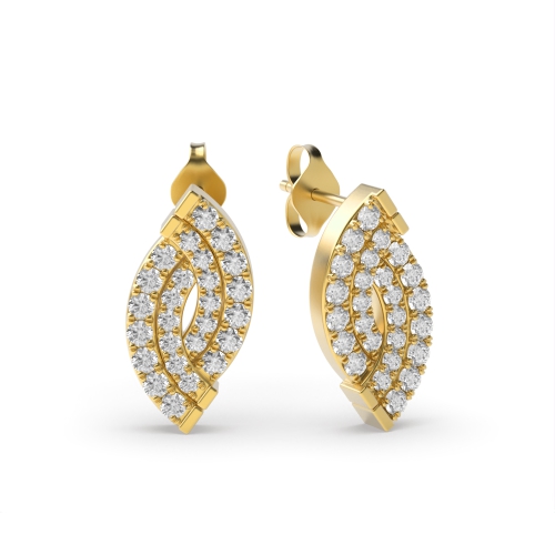 Pave Setting Round Yellow Gold Fashion Diamond Earrings