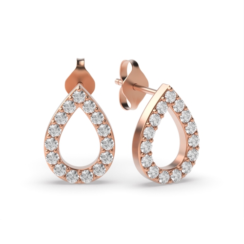 Pave Setting Round Rose Gold Crestheart Diamond Earrings