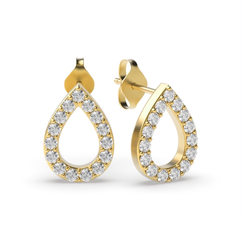 Pave Setting Round Yellow Gold Crestheart Diamond Earrings