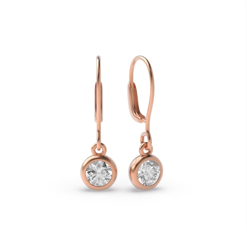 Bezel Setting Round Shape Leverback Dangle Diamond Drop Earrings