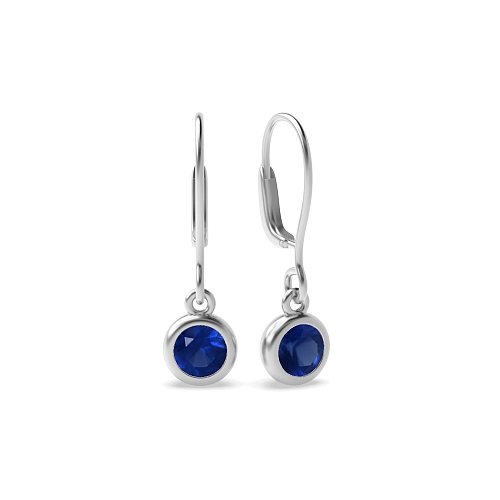 Bezel Setting Hoop stud dangling Blue Sapphire Diamond Earrings