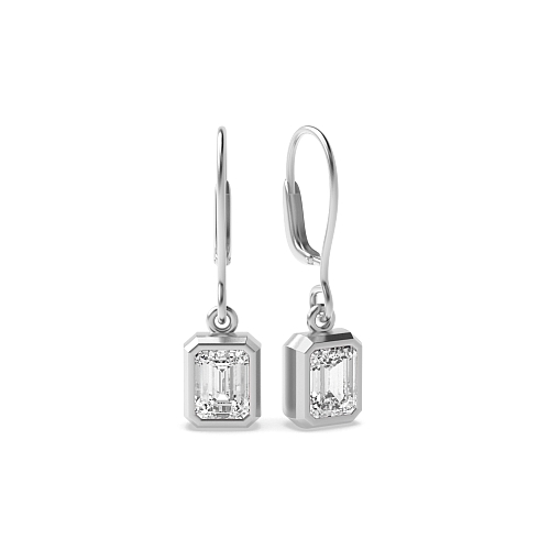 Bezel Setting Emerald Hoop stud dangling Diamond Earrings