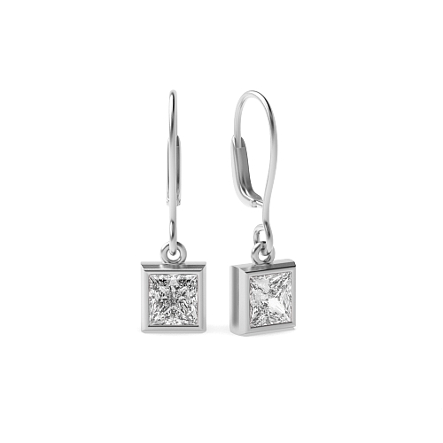 Bezel Setting Princess Hoop stud dangling Diamond Earrings