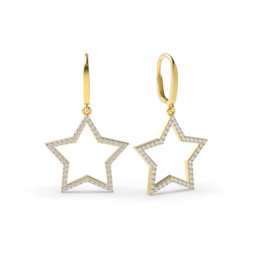 Pave Setting Round Yellow Gold Solitaireengage Diamond Earrings