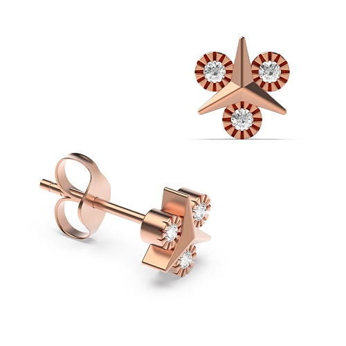 Bezel Setting Round Rose Gold Trio-Star Diamond Earrings