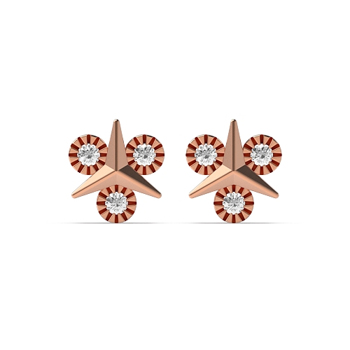 Bezel Setting Round Rose Gold Trio-Star Diamond Earrings