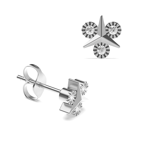 Bezel Setting Round Silver Trio-Star Designer Diamond Earrings