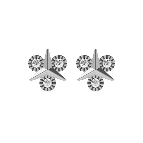 Bezel Setting Round Silver Trio-Star Designer Diamond Earrings