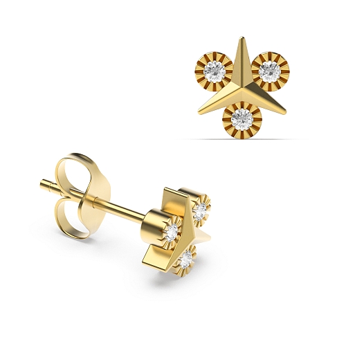 Bezel Setting Round Yellow Gold Trio-Star Diamond Earrings