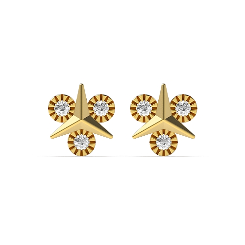 Bezel Setting Round Yellow Gold Trio-Star Diamond Earrings
