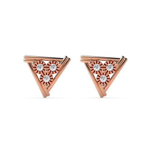 Bezel Setting Round Rose Gold Illusion triangle Diamond Earrings