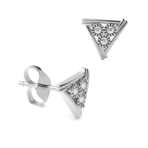 Bezel Setting Round Silver Illusion triangle Designer Diamond Earrings