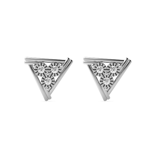 Bezel Setting Round Silver Illusion triangle Designer Diamond Earrings