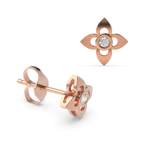 Bezel Setting Round Rose Gold Flower petal Diamond Earrings