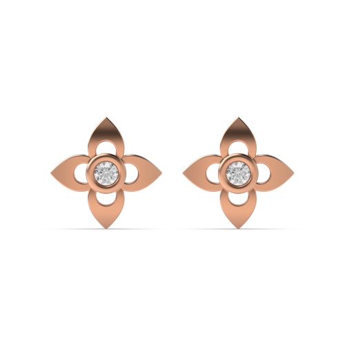 Bezel Setting Round Rose Gold Flower petal Diamond Earrings