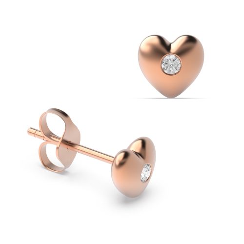 Bezel Setting Round Rose Gold Solid Diamond Earrings