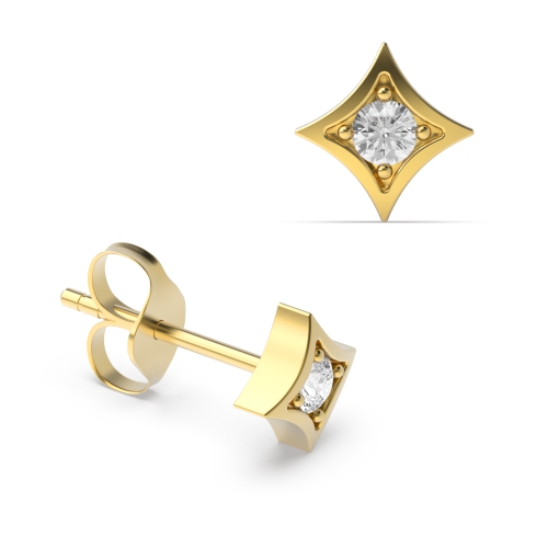 Bezel Setting Round Yellow Gold Northern star Stud Diamond Earrings