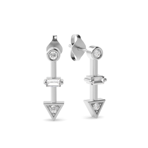 4 Prongs Round Shape Arrow Diamond Stud Drop Earrings (13.30mm X 3.60mm)