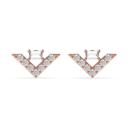 4 Prong Baguette Rose Gold V shaped Stud Diamond Earrings