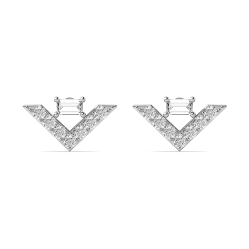 4 Prong Baguette Silver V shaped Designer Diamond Earrings