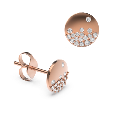 Pave Setting Round Rose Gold Solid disc Stud Diamond Earrings