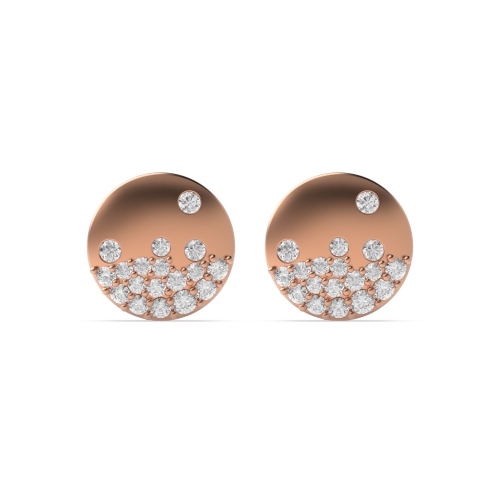 Pave Setting Round Rose Gold Solid disc Stud Diamond Earrings